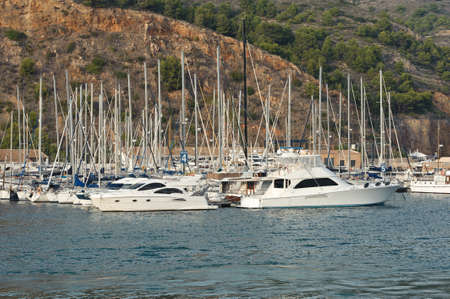 yachts anchored in the port of Javeaの写真素材