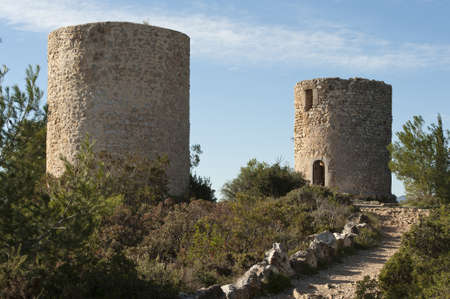 Ancient windmills in Javea, Spainの写真素材