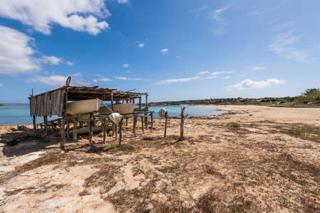 Es Pujols port in Formentera island wooden boat railwaysの写真素材