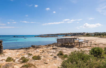 Es Pujols port in Formentera island wooden boat railwaysの写真素材