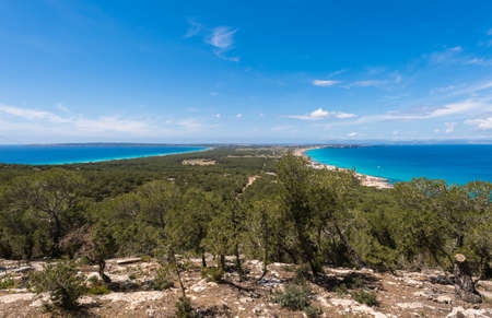 Aerial view Formentera island Ibiza horizon Spain Mediterranean seaの写真素材