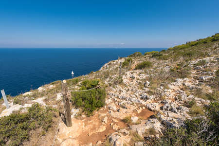 Sailboat and views of Javea sea from San Antonio Cape, Spainの写真素材