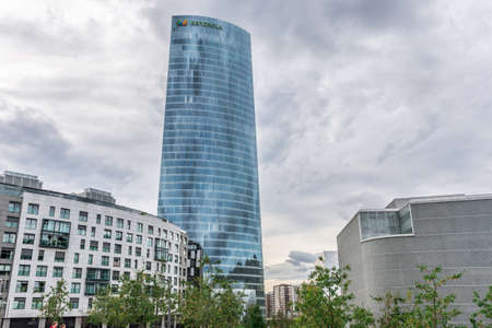 BILBAO, SPAIN - OCTOBER 1  Iberdrola Tower headquarters, in Bilbao, Spain, on October 1, 2013  The tower was designed by architect Caesar Pelli in 2011 のeditorial素材