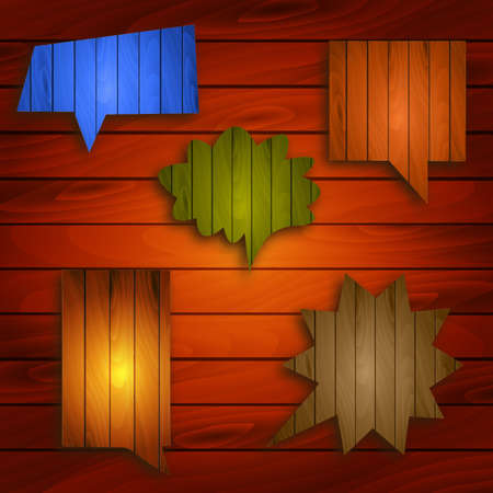 Wooden background and colorful timber bubble speechesのイラスト素材
