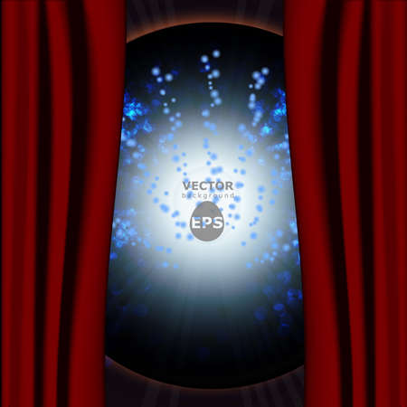 Theater style vector curtains with an abstract background behind with several lights and bright effectsのイラスト素材