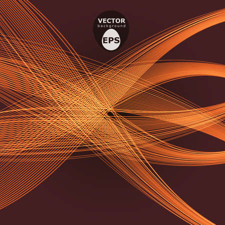 Abstract orange lines vector waves over dark brown backgroundのイラスト素材