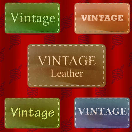 Vintage style leather vector labels over red majestic pattern curtainのイラスト素材