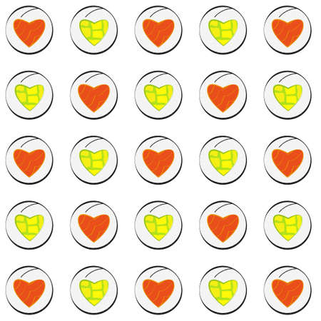 Vector sushi pieces with heart shape pattern or background 