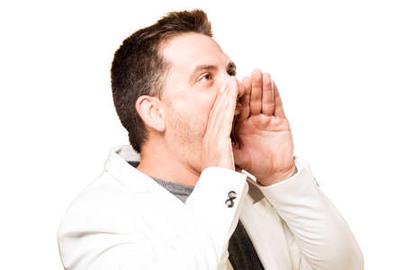 Man wearing a white jacket. Screaming.