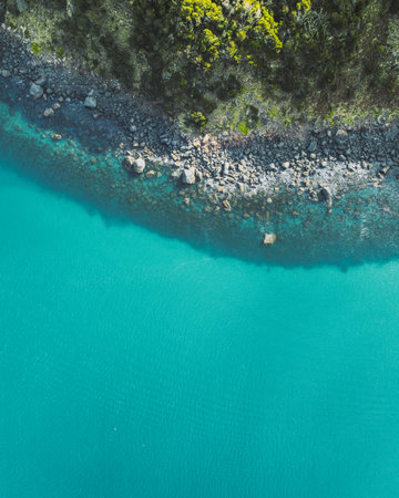Bird eye with a drone shooting the coast of Tasmaniaの写真素材