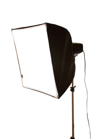 Studio flash with softbox isolated on whiteの写真素材
