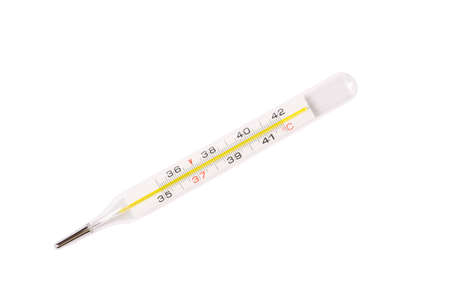 Closeup of thermometer isolated on whiteの写真素材