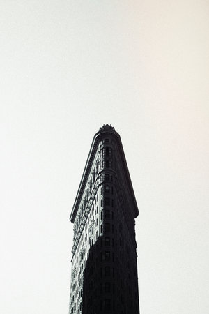 Black and white long shot of Flatiron building in New York with clear sky.の写真素材