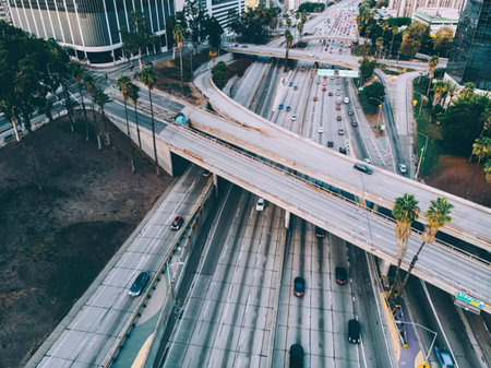 Aerial view of traffic on the road