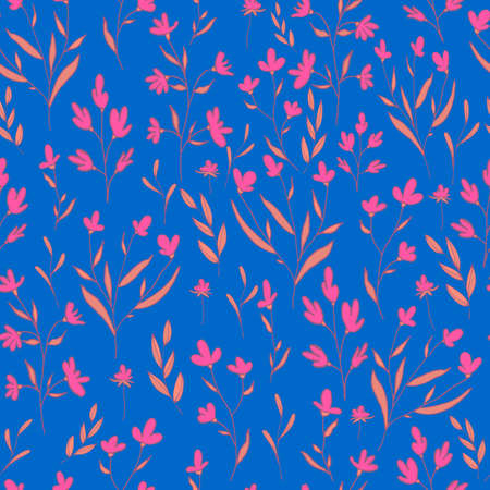 vector seamless pattern small flowers and twigsのイラスト素材