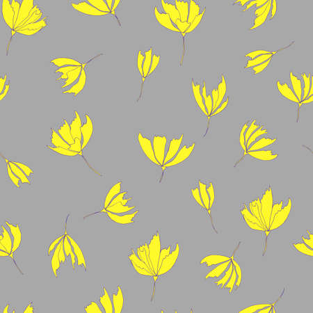 Bright floral pattern. Seamless background. Hand drawn modern illustration of large flower heads on solid color. Cloth, spider web, nozzle, stationery and wrapping paper design, background for invitations, wallpaper.のイラスト素材