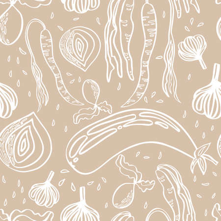 vector seamless vegetable pattern contour veganのイラスト素材
