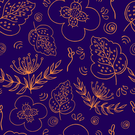 vector seamless pattern botanical outline illustration. For fabrics, textiles, paper, cards, wrapping paper and invitationsのイラスト素材