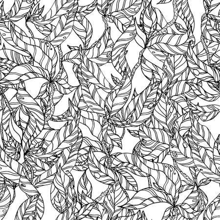 leaves on wooden twigs vector seamless pattern whiteの写真素材