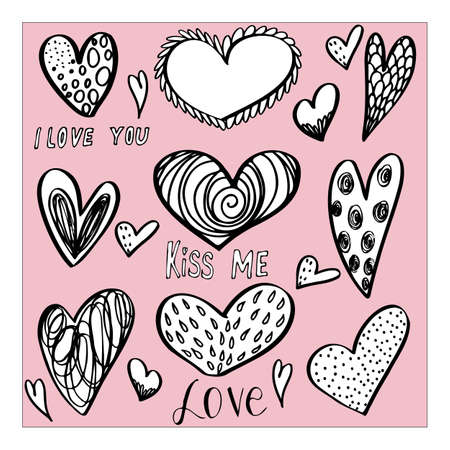 vector isolated set of hearts 9 pcsのイラスト素材