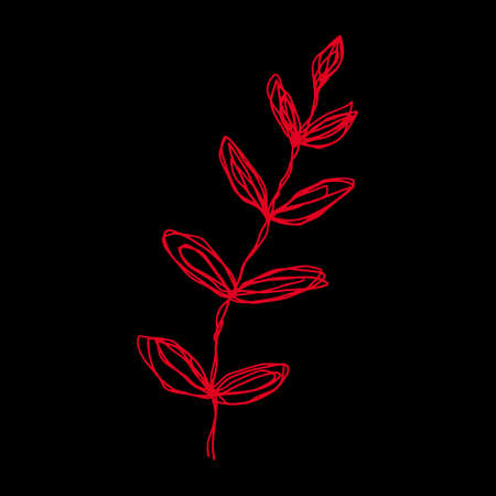 botanical floristic sketch contour branches with leaves. Vector isolated minimalistic branch on a backgroundのイラスト素材