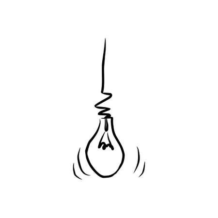 Shining light bulb isolated on white background. Hand drawn vector illustration. Creative concept of idea. Edison lamp lighting vector icon illustration outline line. illumination electric shop ideasのイラスト素材