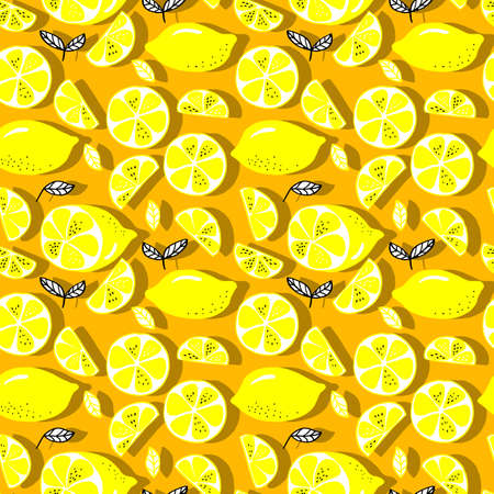 vector seamless pattern lemons and sliced lemons on a background. Summer lemon pattern for background, fabric, paper, textile, invitations, web pages.のイラスト素材