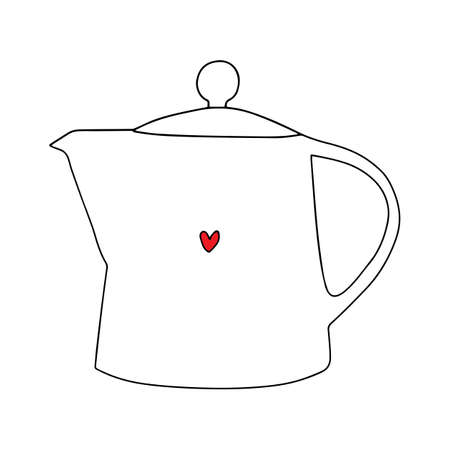 teapot with a heart and 2 cups Mrs and Mr with hearts. Vector isolated tea coupleのイラスト素材