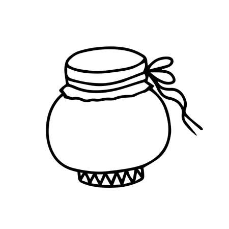 vector glass jar with jam tied with tape isolated. Kitchen utensils colored pink blue orangeのイラスト素材
