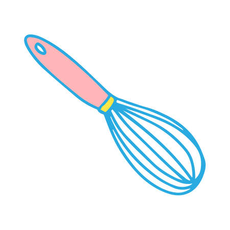 vector whisk for kitchen whipping food preparation. Colored kitchen utensils pink blue yellowのイラスト素材