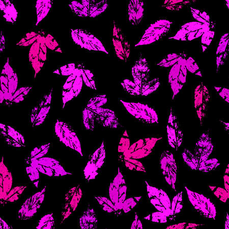 fallen autumn leaves vector seamless pattern stamps of natural leaves paint on paper. background for fabrics, prints, packaging and postcardsのイラスト素材