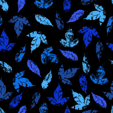 fallen autumn leaves vector seamless pattern stamps of natural leaves paint on paper. background for...