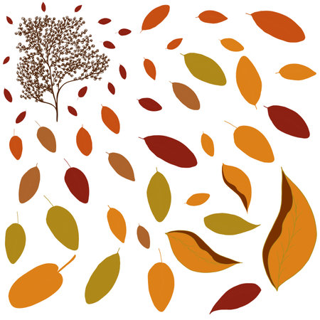 fall vector pattern the wind blows on the tree and carries yellowed leaves. Autumn pattern of fallen yellow orange and red foliageのイラスト素材