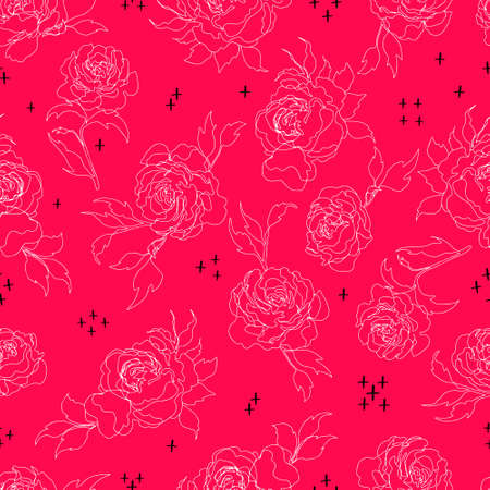 vector seamless pattern flowers with leaves. Botanical illustration for wallpaper, textile, fabric, clothing, paper, postcardsのイラスト素材