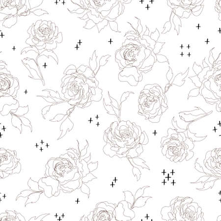 vector seamless pattern flowers with leaves. Botanical illustration for wallpaper, textile, fabric, clothing, paper, postcardsのイラスト素材