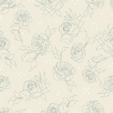 vector seamless pattern flowers with leaves. Botanical illustration for wallpaper, textile, fabric, clothing, paper, postcardsのイラスト素材