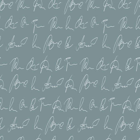 vector seamless pattern handwritten personal signatures. Hand writing by pen, lines of handwritten textのイラスト素材