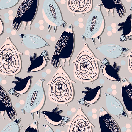 vector seamless pattern multicolored cute birds.