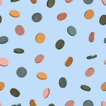 Modern geometric 3d abstract vector seamless pattern. Small isolated short cylinders, pills,...