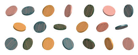 set of Modern geometric 3d abstract vector Small isolated short cylinders, pills, candies, circles...
