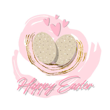 vector happy easter pattern eggs pink texture background isolated vector hand drawn happy easter greeting cardのイラスト素材