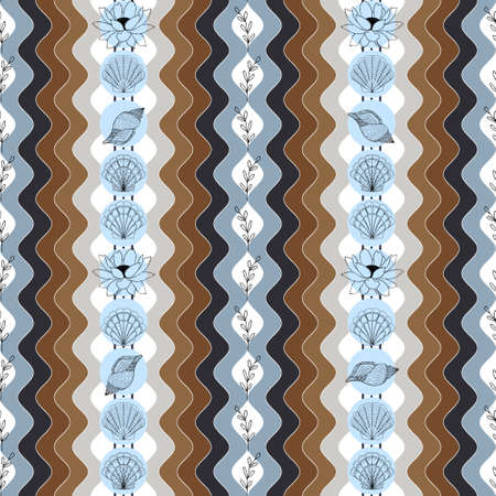 summer background with seashells lotus flowers and twigs on the background of beach waves vector...