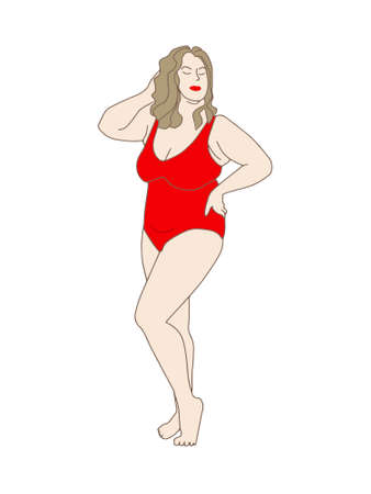 plus size girl in swimsuit isolated vector drawingのイラスト素材