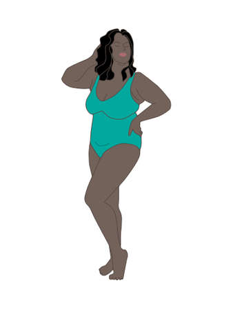 plus size girl in swimsuit isolated vector drawingのイラスト素材