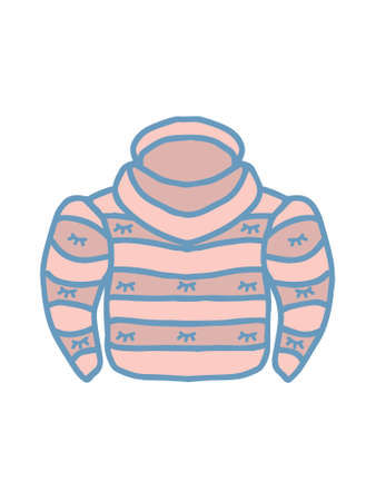 pink baby jacket with hood warm outerwear with stripes and closed eyes for newborn baby girl child isolated vector hand drawingのイラスト素材