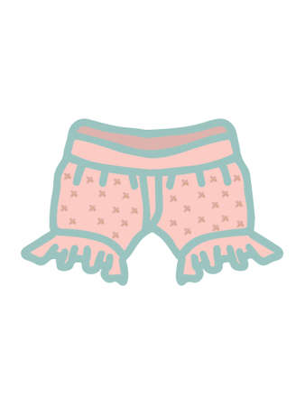 pink children's short shorts with ruffles with crosses for baby girl isolated vector hand drawing