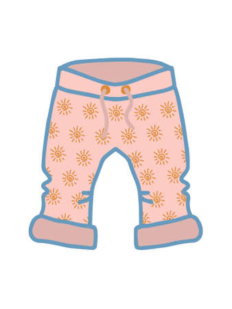 pink baby pants summer clothes with drawstring lacing at the waist and suns for newborn baby girl child isolated vector hand drawing with foldsのイラスト素材