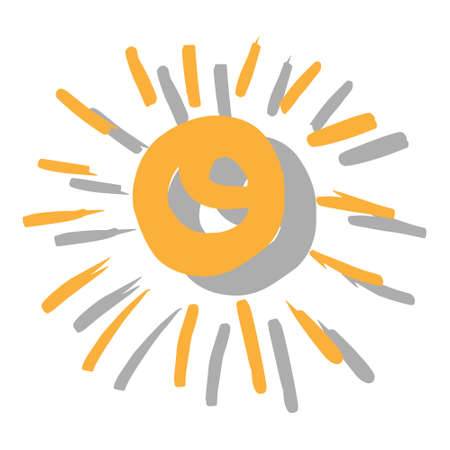 vector simple isolated hand drawn lines, doodle of yellow with shadow, orange ray or burst of sun for banner, background, wallpaper, cover etc.のイラスト素材