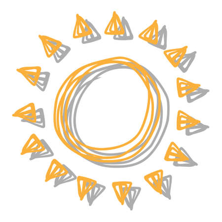 vector simple isolated hand drawn lines, doodle of yellow with shadow, orange ray or burst of sun...
