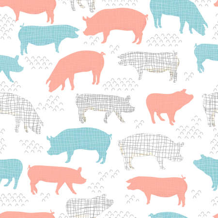 pigs vector seamless pattern isolated hand drawn illustration silhouettesの写真素材